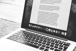 Black and white photo of a laptop